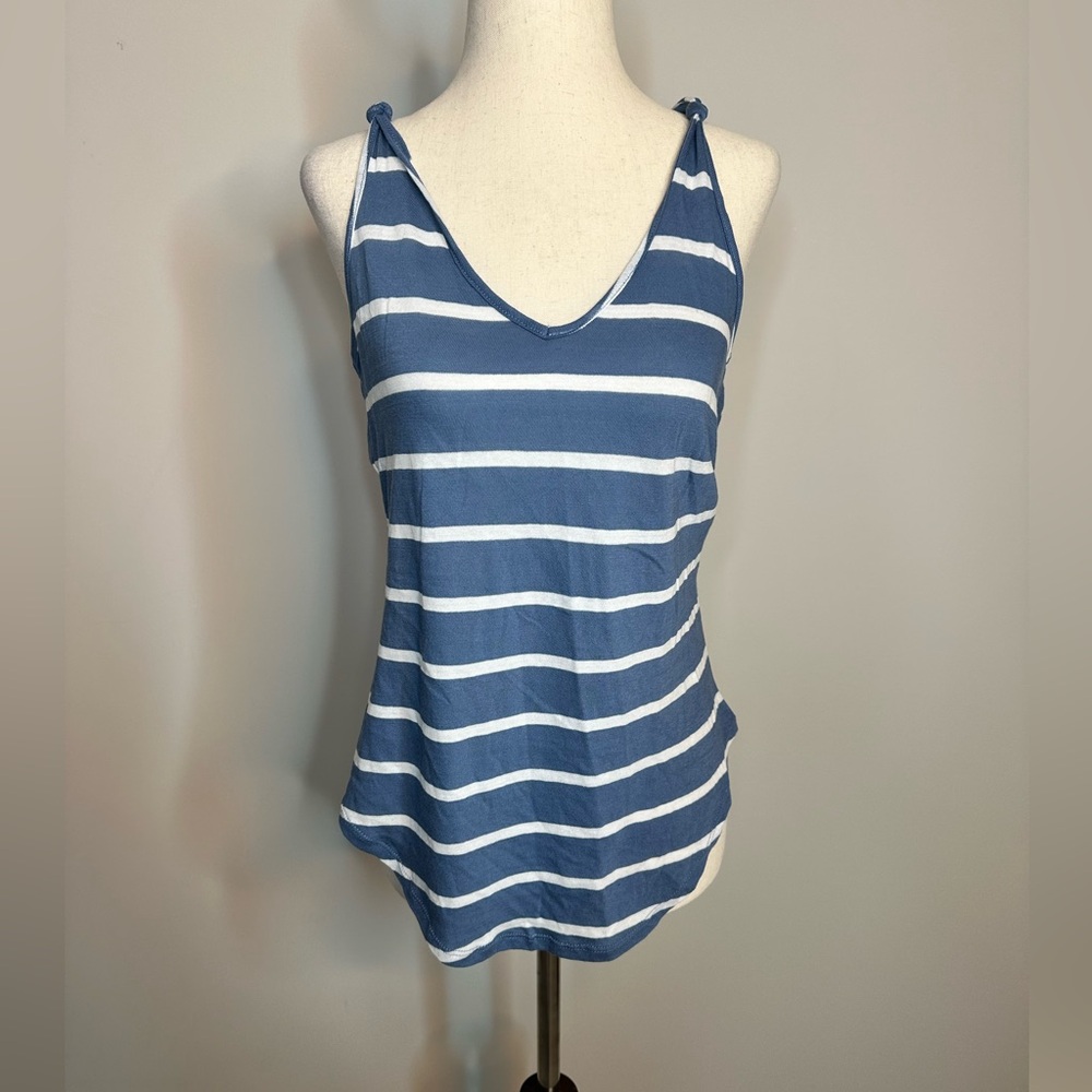 NWT sz S white blue stripe gauzy cotton double knot shirttail tank top
